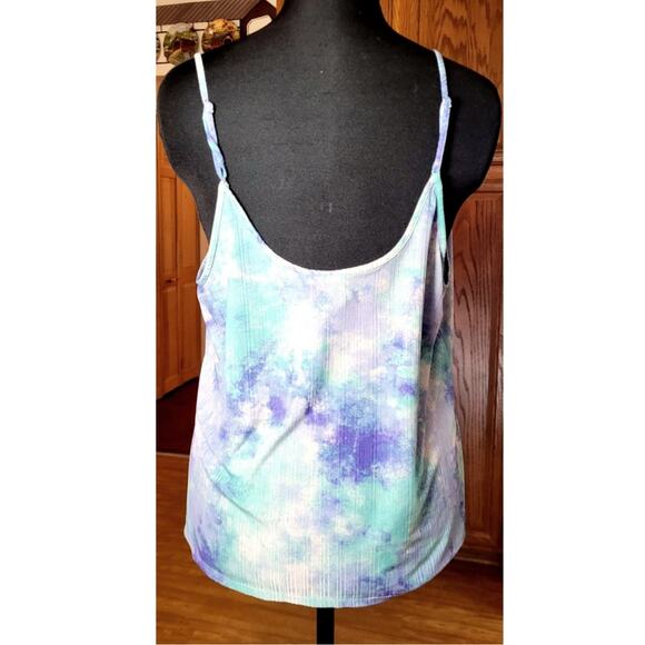 Tank Top Blue Purple Tie Dye L 12-14 Spaghetti Straps Boho Y2K Grunge Hippie - Picture 8 of 9